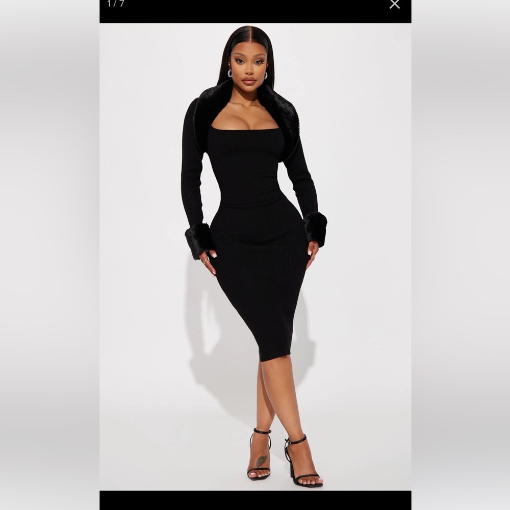 Fashion nova Shilah faux fur sweater midi dress